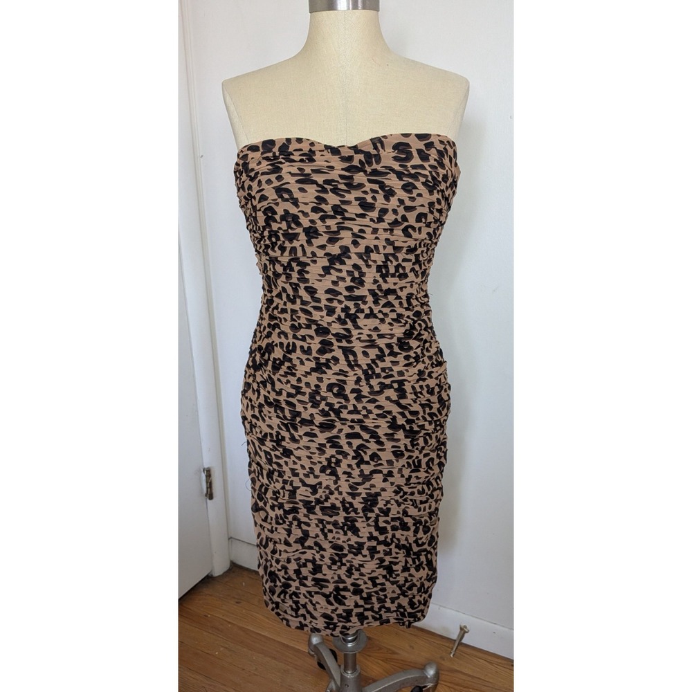 VTG Leopard Print Bodycon Sleeveless Ruched Dress Indie Sleaze Mobwife Size M